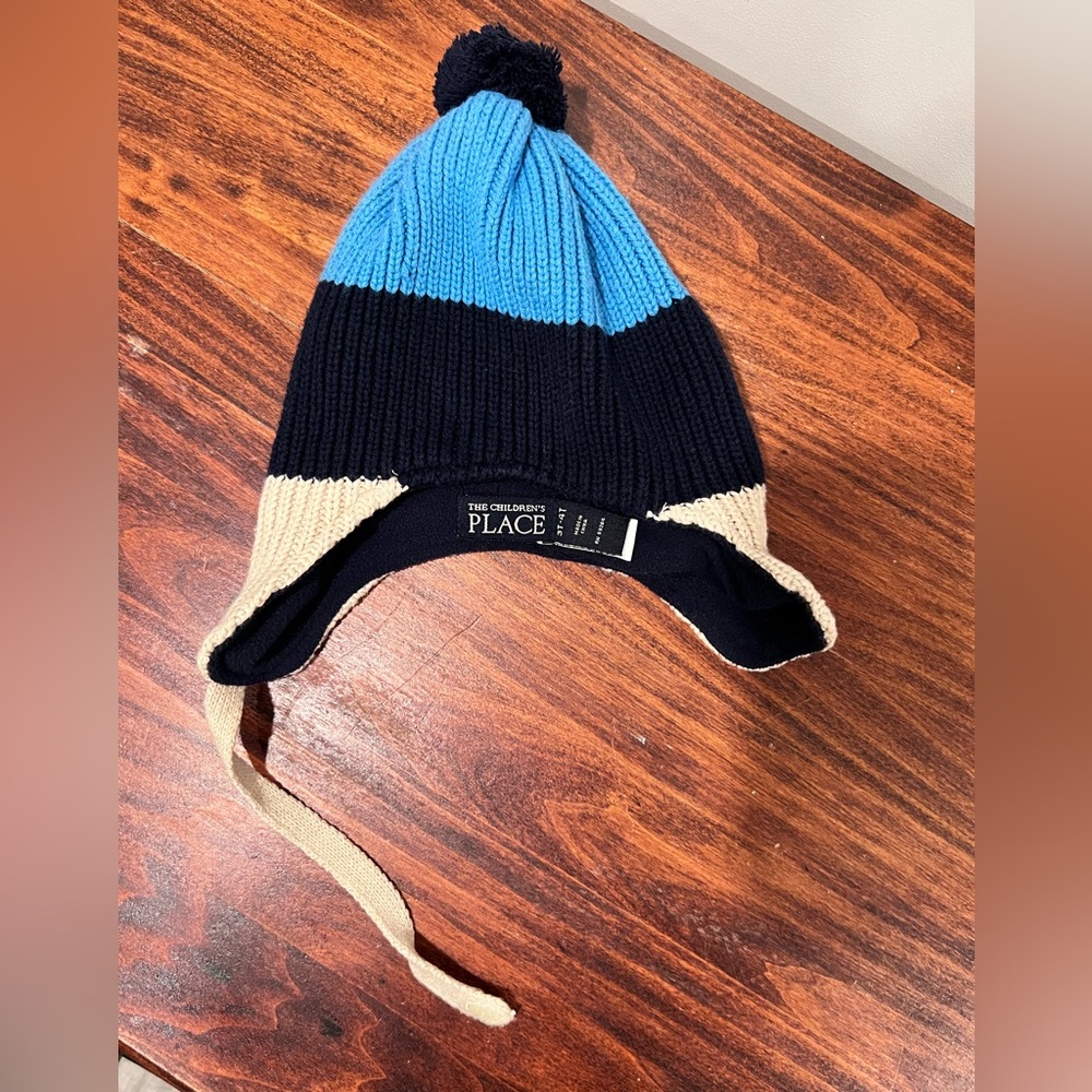 The Children’s Place Winter Hat with Pom Pom - Blue/Navy Blue/White - 3T-4T